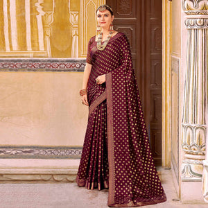 Wine Foil Printed Vichitra Silk Saree