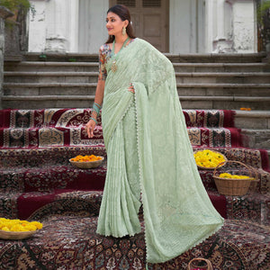 Pista Green Woven With Swarovski Work Brasso Saree