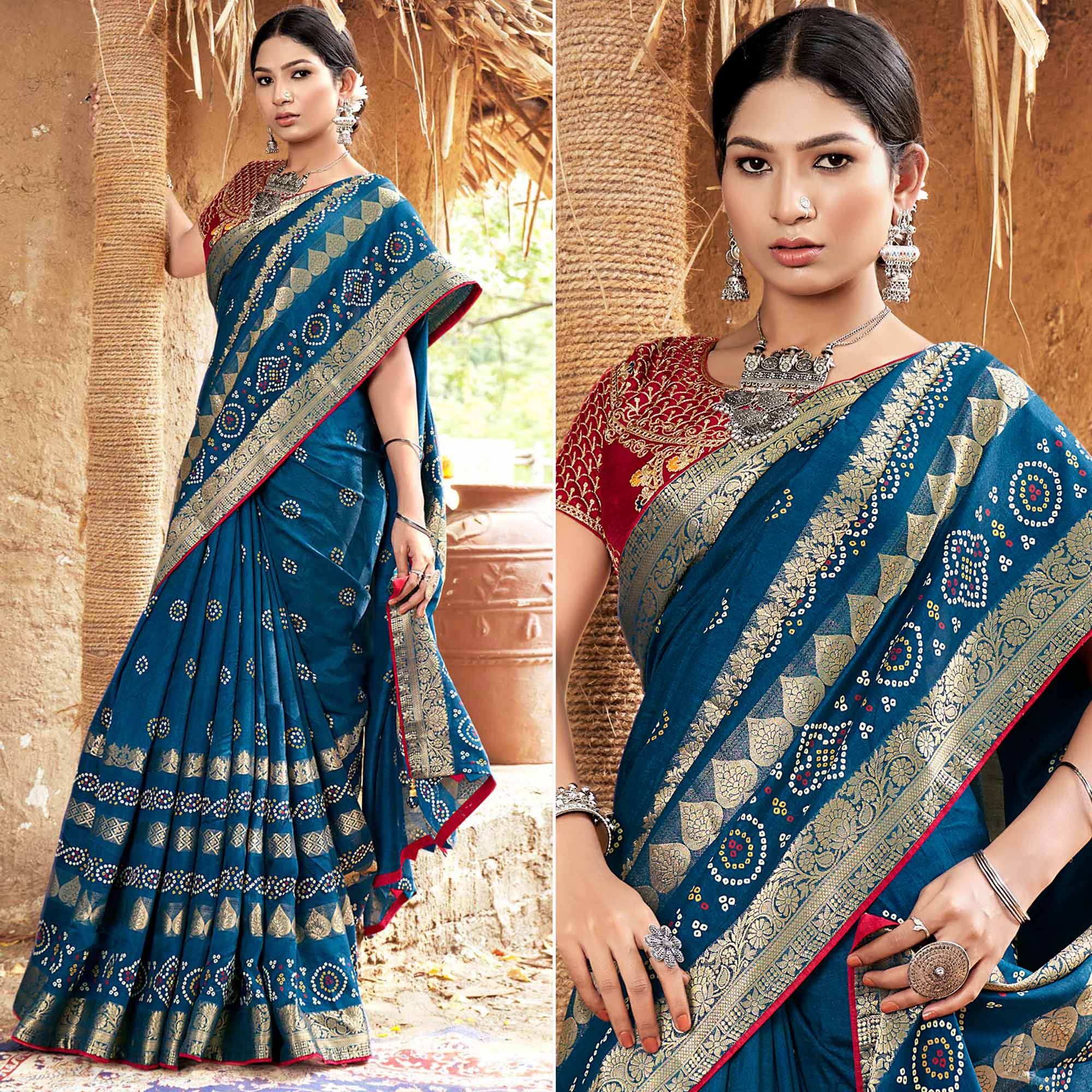 Blue Bandhani Printed Pure Silk Saree