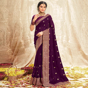 Wine Floral Zari Weaving Vichitra Silk Saree