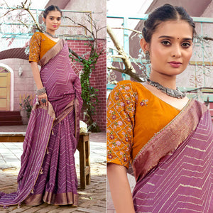 Purple Leheriya Printed Georgette Saree With Jacquard Border