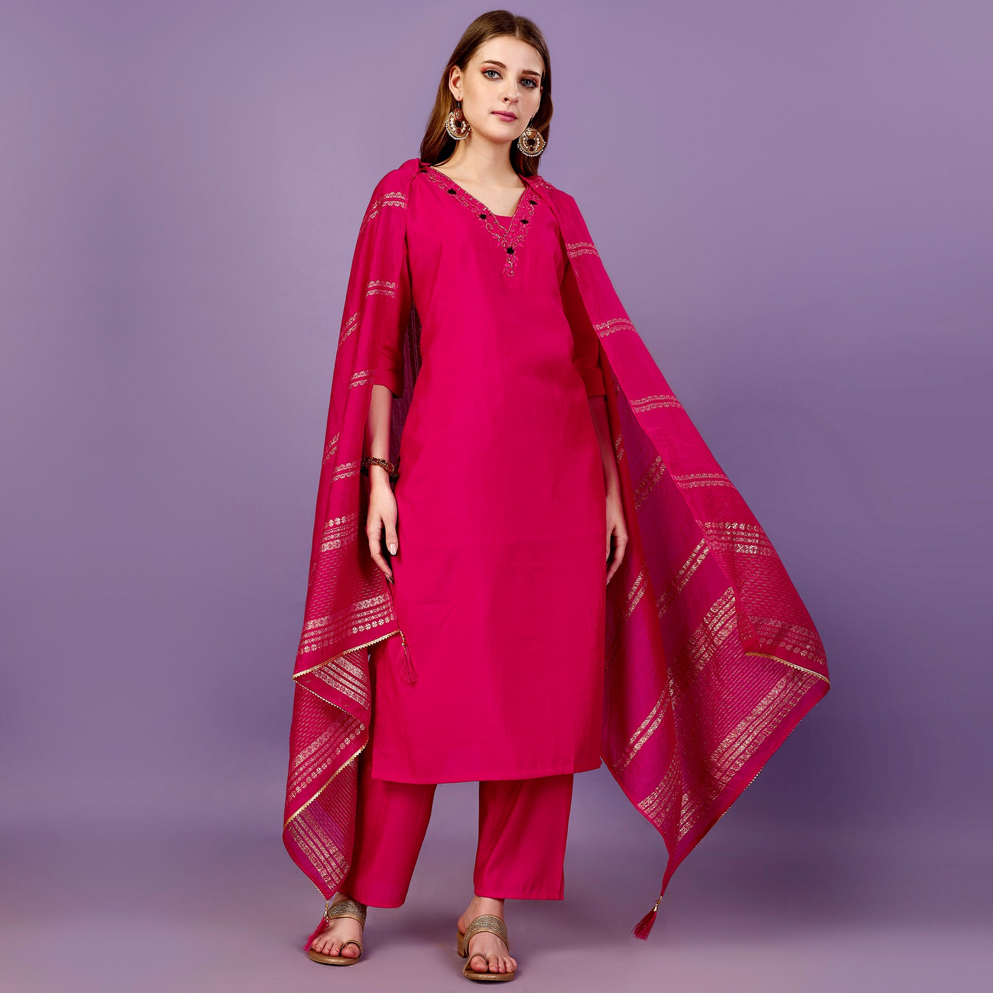 Rani Pink Mirror Embroidered Viscose Salwar Suit