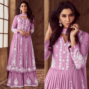 Pink Lucknowi Embroidered Rayon Palazzo Suit