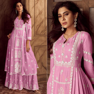 Pink Lucknowi Embroidered Rayon Palazzo Suit
