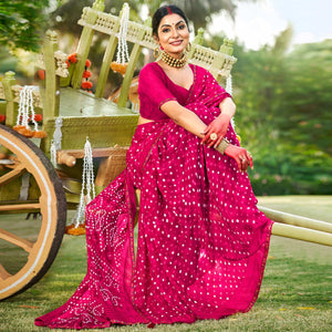Pink Bandhani Printed Georgette Saree