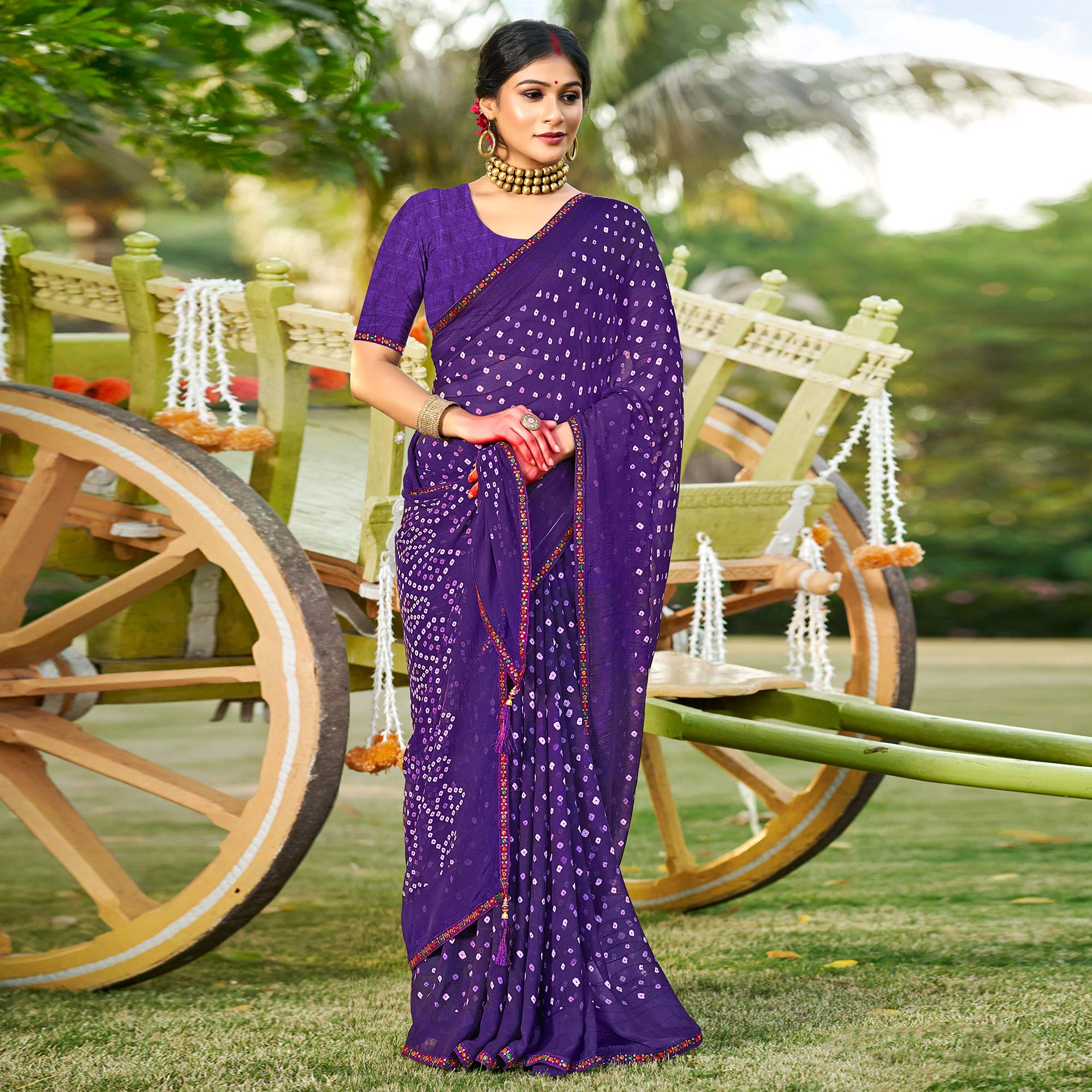 Violet Bandhani Printed Georgette Saree