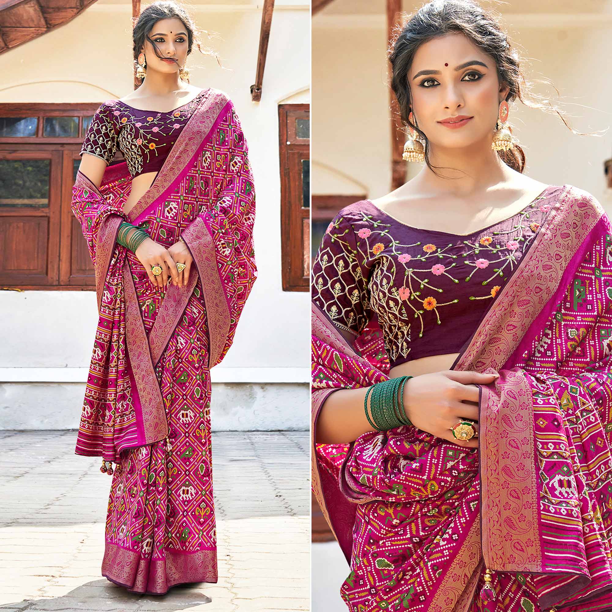 Pink Patola Printed Art Silk Saree