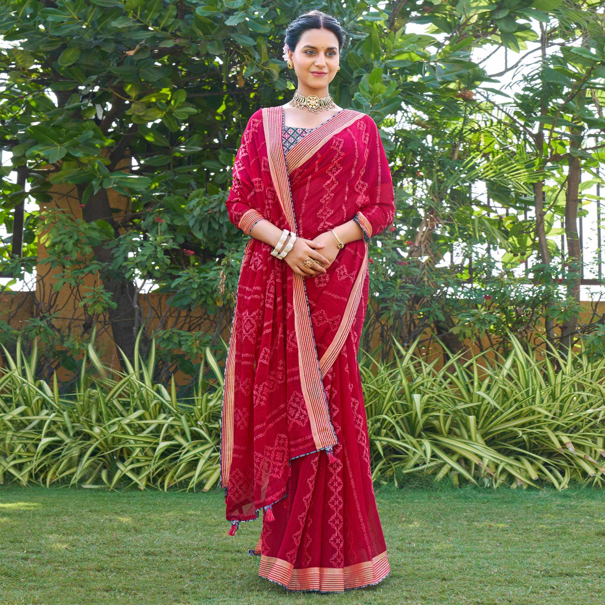 Pink Printed Chiffon Saree