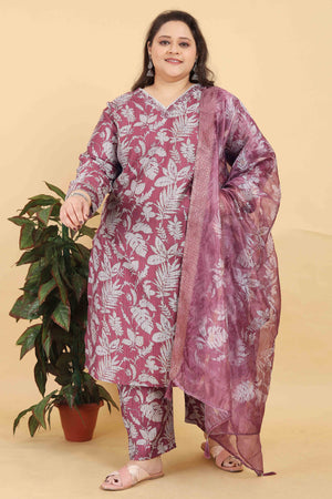 Onion Pink Floral Foil Printed With Mirror Handwork Viscose Salwar Suit
