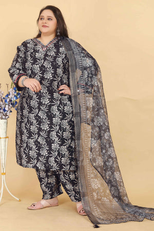 Black Floral Printed Viscose Straight Salwar Suit