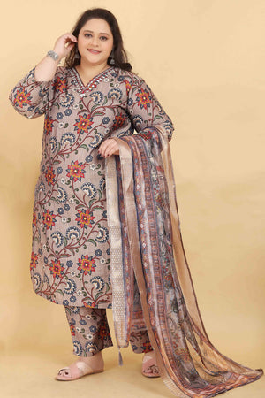 Grey Floral Foil Printed With Mirror Handwork Viscose Salwar Suit