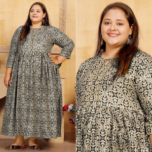 Black Floral Printed Rayon Long Kurti