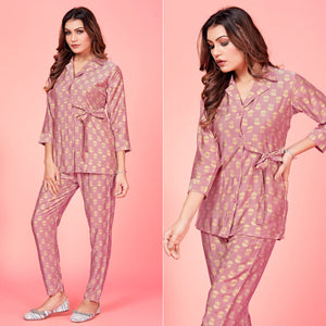 Pink Floral Printed Pure Silk Co Ord Set
