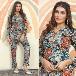 Blue Floral Printed Rayon Co Ord Set