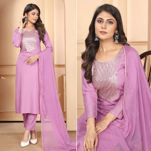 Pink Sequins Embroidered Rayon Straight Salwar Suit