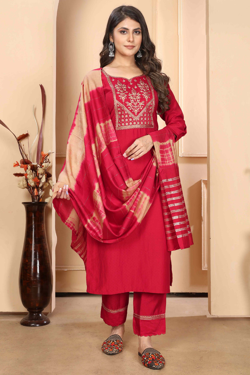 Red & Grey Solid Woolen Salwar (Pack of 2)