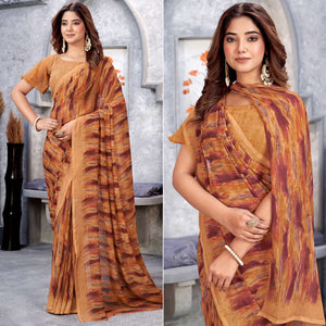 Rust Printed Georgette Saree