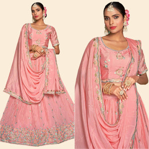 Pink Sequins Floral Embroidered Chiffon Lehenga Choli