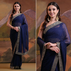 Blue Butti Sequins Embroidered Georgette Saree