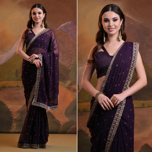 Purple Butti Sequins Embroidered Georgette Saree
