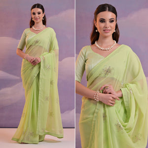Green Sequins Embroidered Georgette Saree