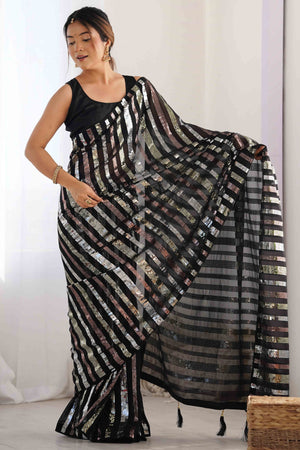 Black Sequins Embroidered Georgette Saree