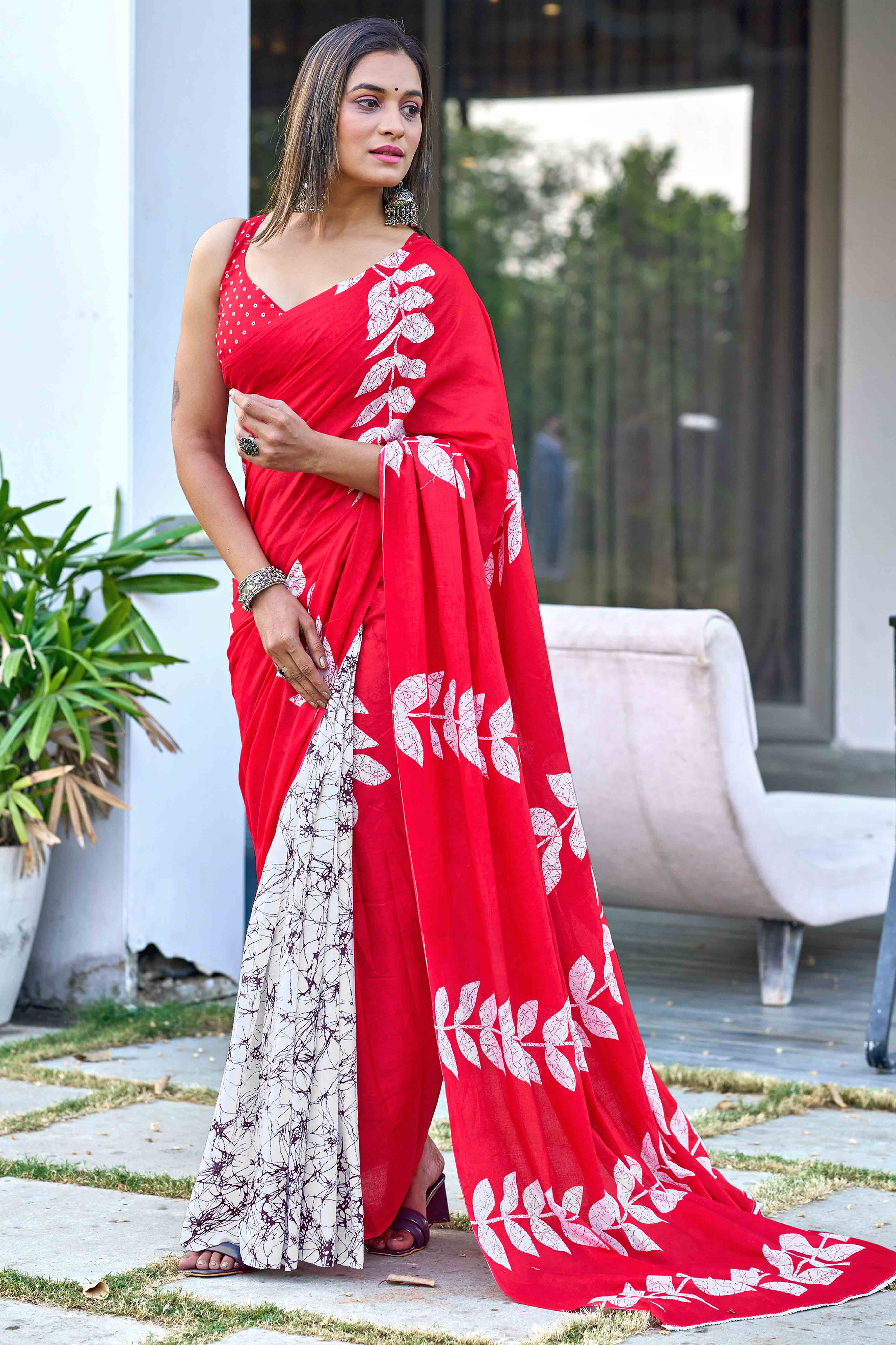 Pink Pure Cotton Saree with Ethnic Bagru Print Work