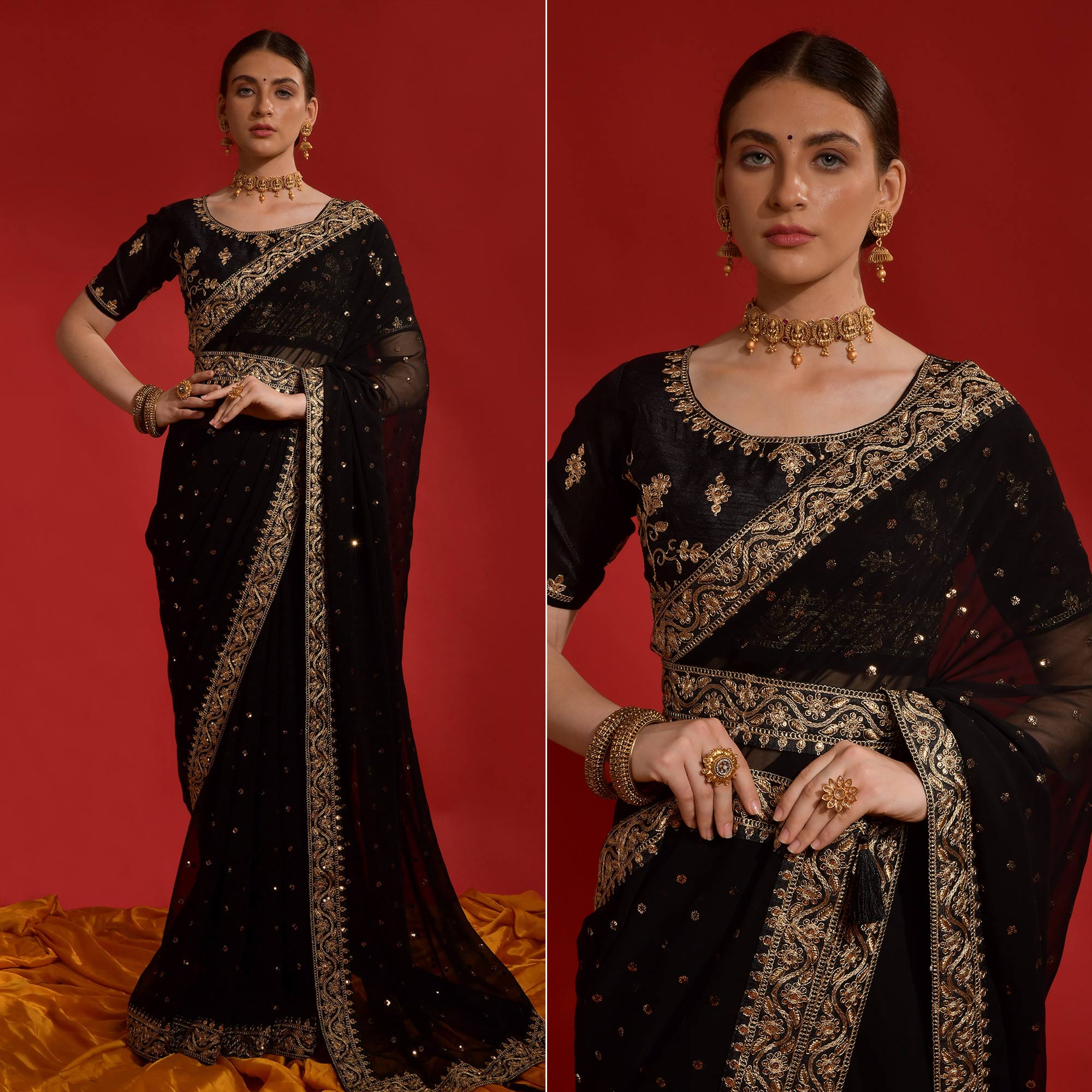 Black Sequins Embroidered Georgette Saree