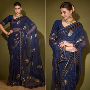 Blue Foil Printed Georgette Saree
