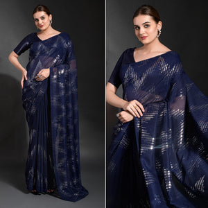 Navy Blue Sequins Embroidered Georgette Saree