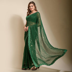 Green Sequins Embroidered Georgette Saree