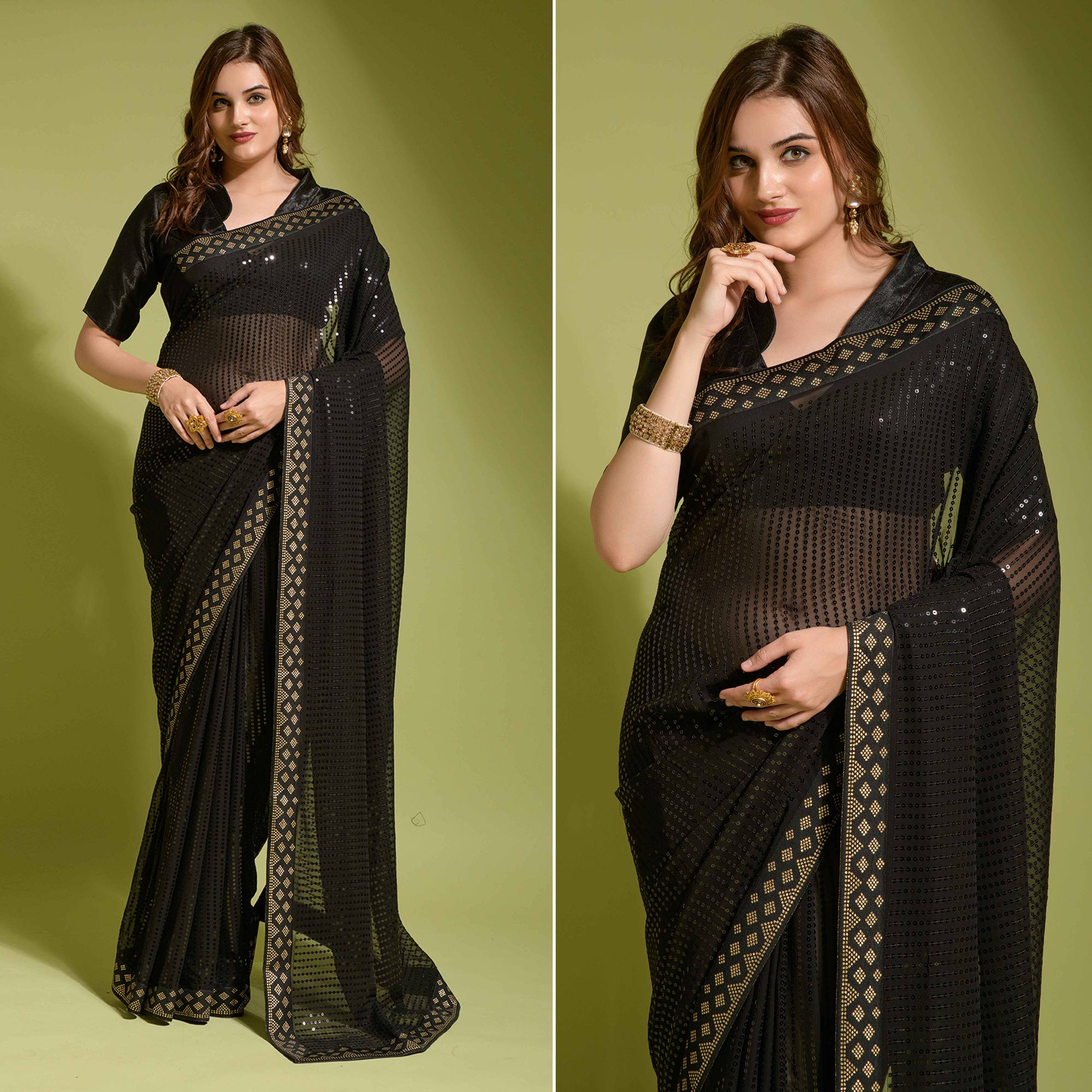 Black Sequins Embroidered Georgette Saree