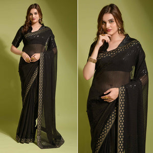 Black Sequins Embroidered Georgette Saree