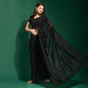 Black Floral Embroidered Georgette Saree