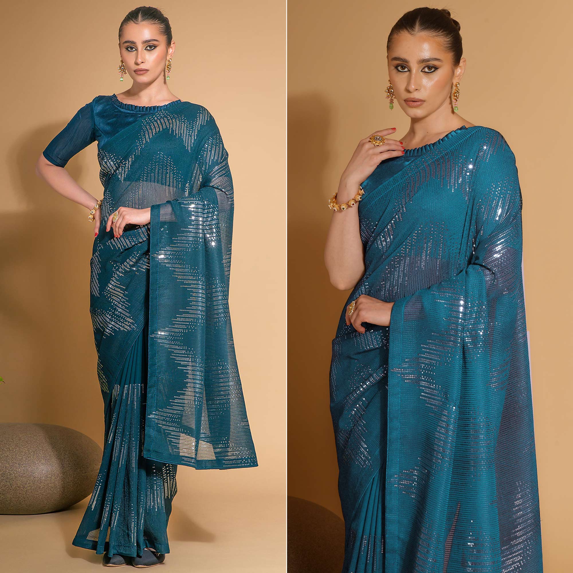 Blue Sequins Embroidered Georgette Saree