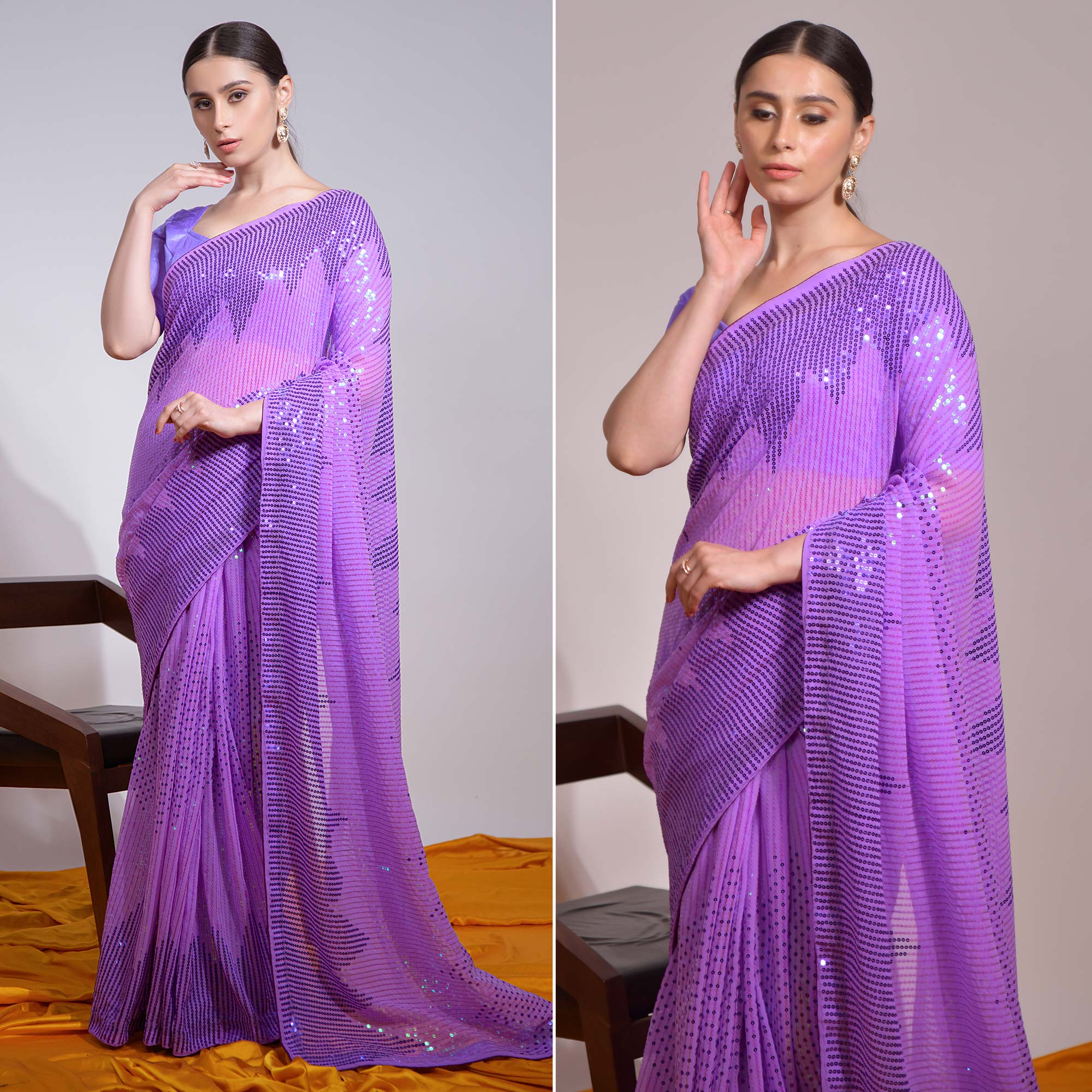Purple Sequins Embroidered Georgette Saree
