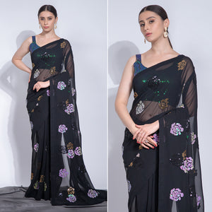 Black Sequins Embroidered Georgette Saree