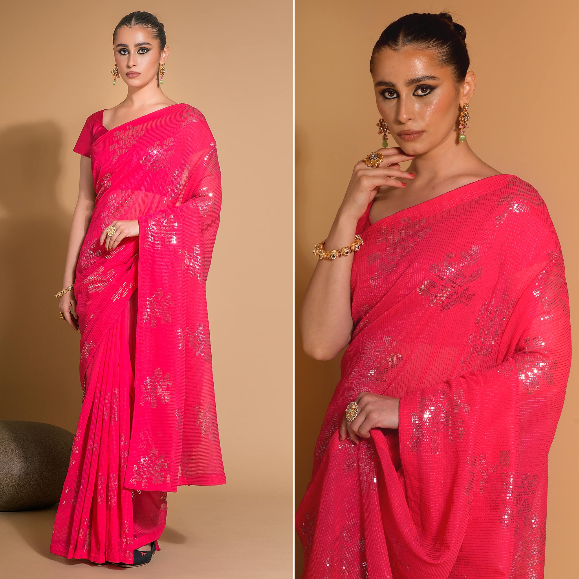 Pink Sequins Embroidered Georgette Saree