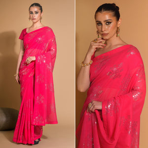 Pink Sequins Embroidered Georgette Saree