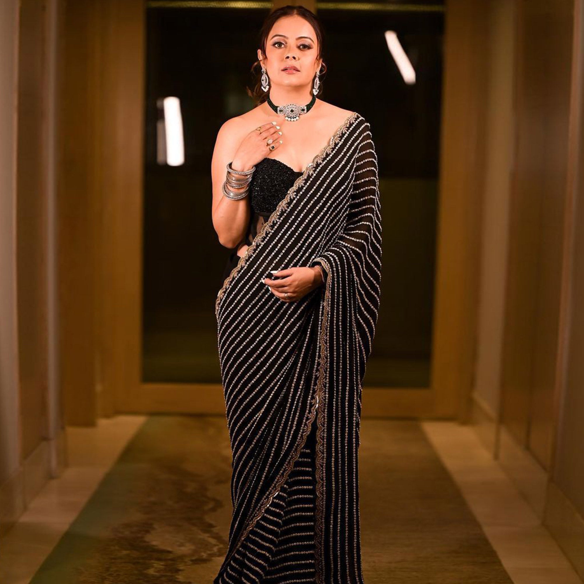 Black Sequins Embroidered Georgette Saree