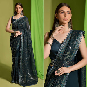 Green Sequins Embroidered Georgette Saree