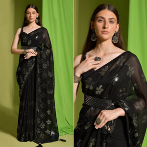 Black Sequins Embroidered Georgette Saree