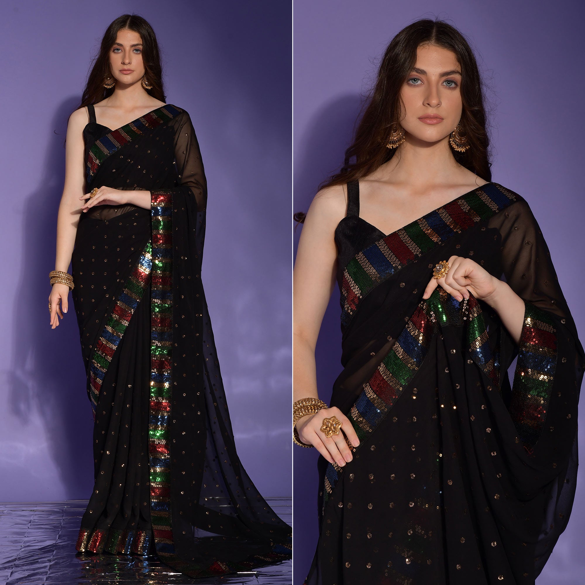 Black Sequins Embroidered Georgette Saree