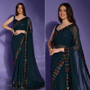 Blue Sequins Embroidered Georgette Saree