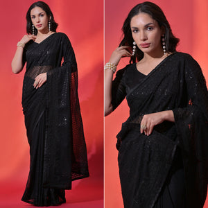 Black Sequins Embroidered Georgette Saree