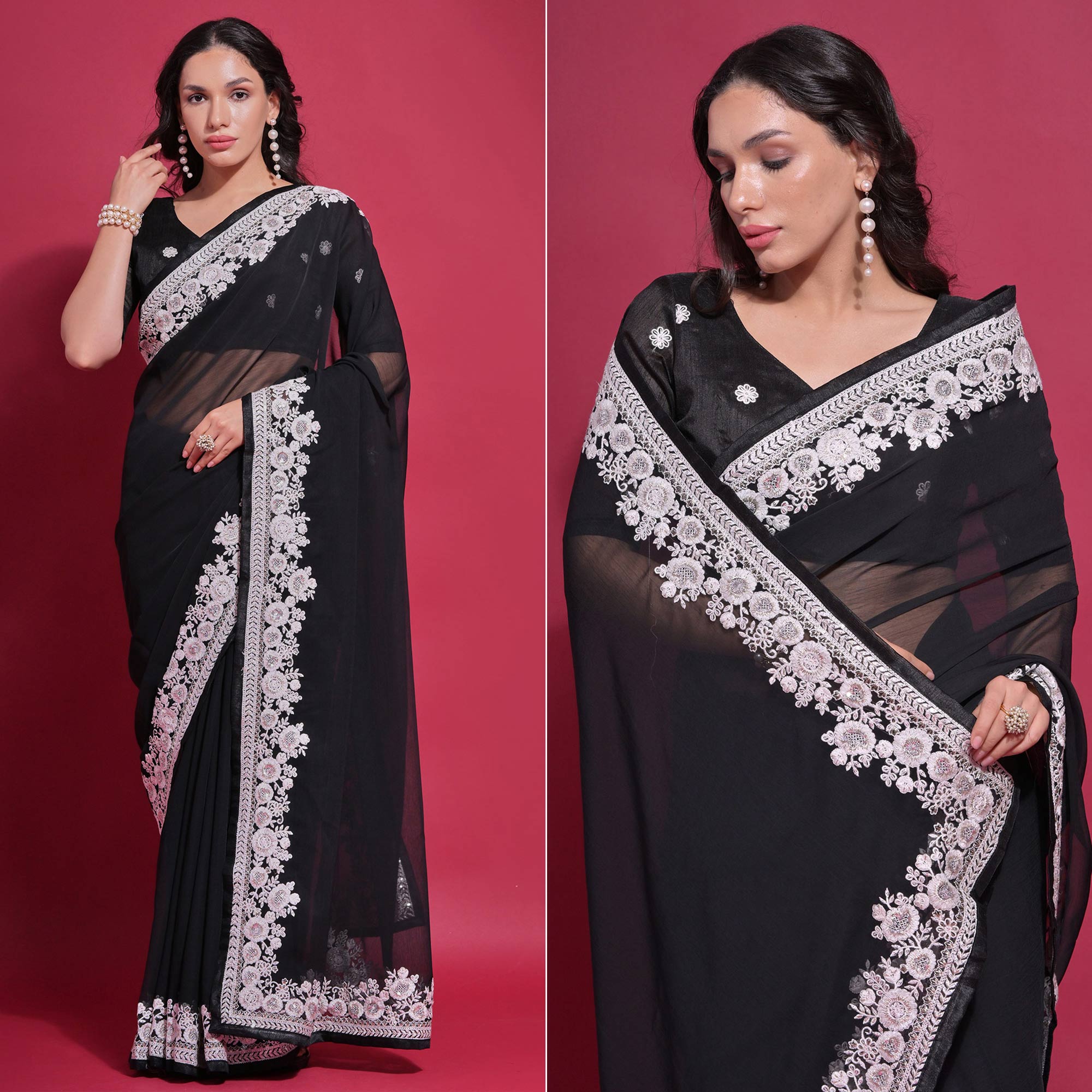 Black Embroidered Georgette Saree