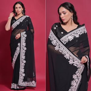 Black Embroidered Georgette Saree