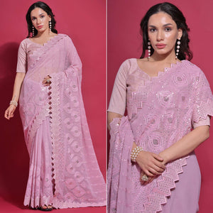 Pink Sequins Embroidered Georgette Saree
