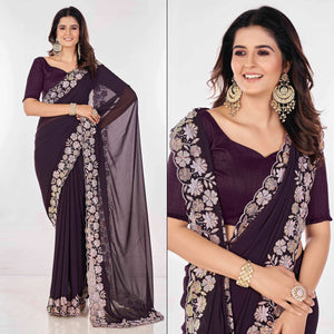 Wine Sequins Embroidered Georgette Saree