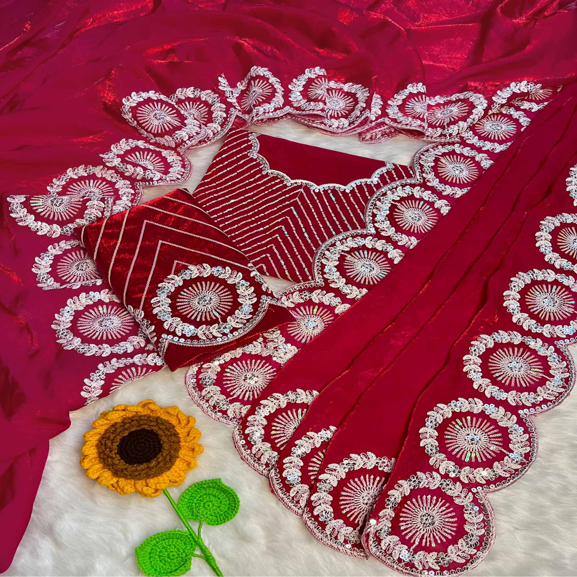 Designer Deep Pink Fandy Satin Saree Featuring Intricate Sequins Embroidery for Elegant Styling